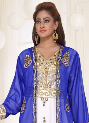 Blue embroidered georgette islamic-kaftans With Sun-proof hijab 2