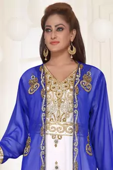 Blue embroidered georgette islamic-kaftans With Sun-proof hijab