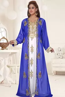 Blue embroidered georgette islamic-kaftans With Sun-proof hijab