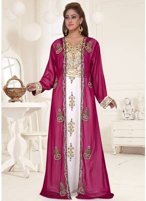 Magenta embroidered georgette islamic-kaftans With Sun-proof hijab 1
