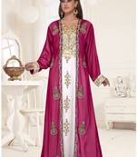 Magenta embroidered georgette islamic-kaftans With Sun-proof hijab.