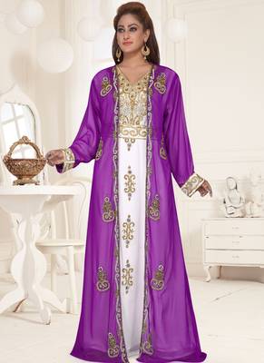 Purple embroidered georgette islamic-kaftans With Sun-proof hijab 1