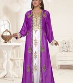 Purple embroidered georgette islamic-kaftans With Sun-proof hijab