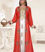 Red embroidered georgette islamic-kaftans With Sun-proof hijab