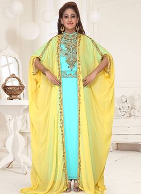 Yellow embroidered georgette islamic-kaftans 1