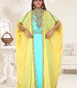 Yellow embroidered georgette islamic-kaftans