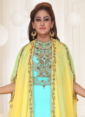 Yellow embroidered georgette islamic-kaftans 2