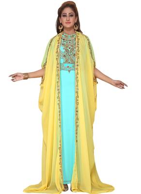 Yellow embroidered georgette islamic-kaftans 4