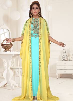 Yellow embroidered georgette islamic-kaftans 5