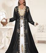 Black embroidered georgette islamic-kaftans With Sun-proof hijab