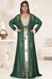 Green embroidered georgette islamic-kaftans With Sun-proof hijab