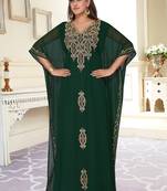 Green embroidered georgette islamic-kaftans With Sun-proof hijab.