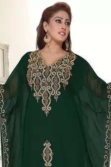 Green embroidered georgette islamic-kaftans With Sun-proof hijab
