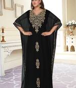 Black embroidered georgette islamic-kaftans With Sun-proof hijab