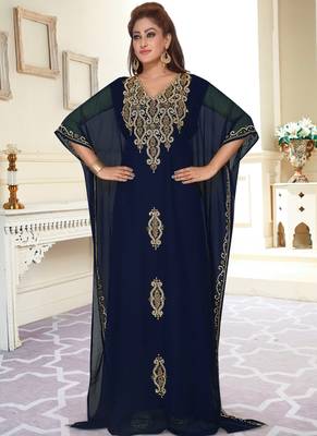 Blue embroidered georgette islamic-kaftans 1