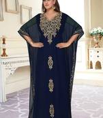 Blue embroidered georgette islamic-kaftans