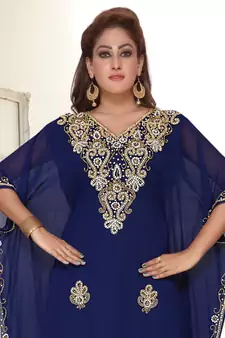 Blue embroidered georgette islamic-kaftans With Sun-proof hijab
