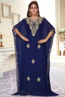 Blue embroidered georgette islamic-kaftans With Sun-proof hijab