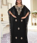 Black embroidered georgette islamic-kaftans With Sun-proof hijab