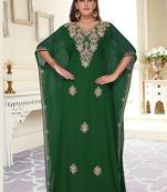 Green embroidered georgette islamic-kaftans With Sun-proof hijab.
