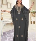 Grey embroidered georgette islamic-kaftans With Sun-proof hijab.
