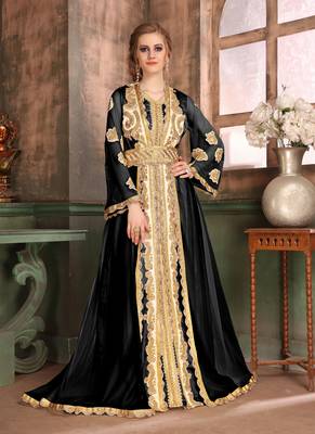 Black Embroidered Satin Islamic Kaftans 1