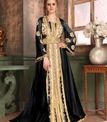 Black Embroidered Satin Islamic Kaftans