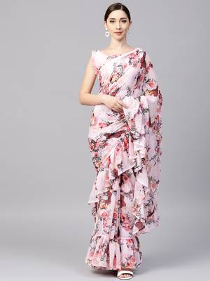 Multicolored Georgette Designer Ruffle Saree 1