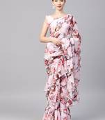 Multicolored Georgette Designer Ruffle Saree