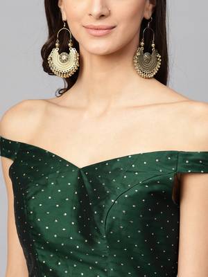 Bottle Green Colored Georgette Designer Ruffle Saree 3