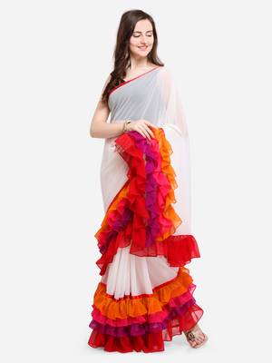 Multicolored Georgette Designer Ruffle Saree 1
