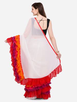 Multicolored Georgette Designer Ruffle Saree 2