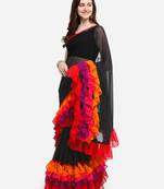 Black Colored Georgette Designer Ruffle Saree