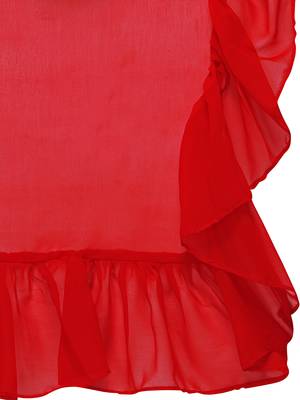 Red Color Georgette Plain Designer Ruffle Saree 3