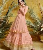 Baby-pink embroidered net salwar