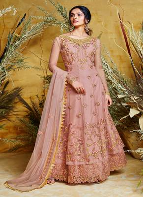 Light-pink embroidered net salwar 1