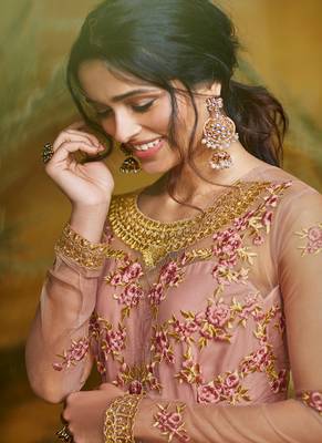 Light-pink embroidered net salwar 2