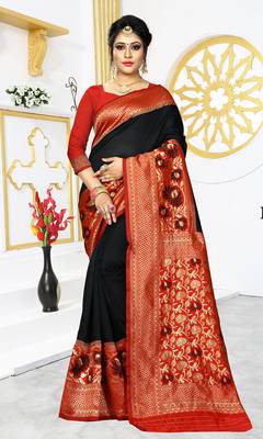 Black woven banarasi art silk saree with blouse 1