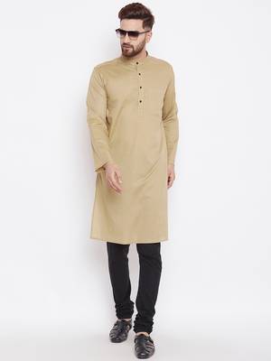 Beige woven pure cotton kurta-pajama 1