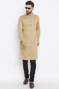 Beige woven pure cotton kurta-pajama