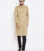 Beige woven pure cotton kurta-pajama
