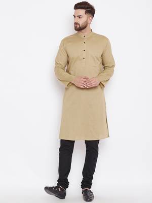 Beige woven pure cotton kurta-pajama 2