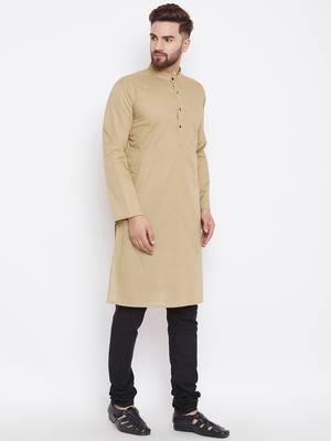 Beige woven pure cotton kurta-pajama 3