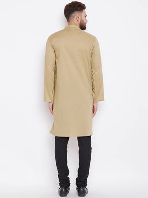 Beige woven pure cotton kurta-pajama 4