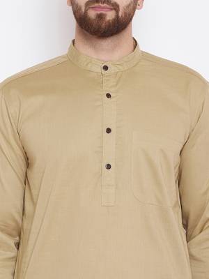 Beige woven pure cotton kurta-pajama 5