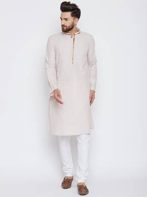 Beige woven pure cotton kurta-pajama 1
