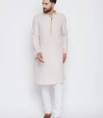 Beige woven pure cotton kurta-pajama