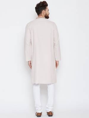 Beige woven pure cotton kurta-pajama 4