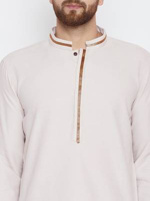 Beige woven pure cotton kurta-pajama 5