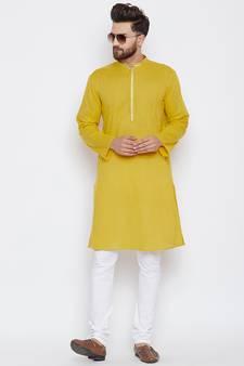Yellow Woven Pure Cotton Kurta Pajama
